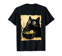 Funny Black Fat Cat Eating Ramen Japanese Kawaii Anime Maglietta