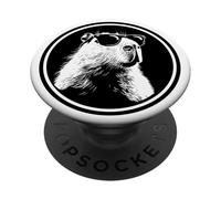 Funny Black Logo Sunglasses Lover Chill Capybara Vibes PopSockets PopGrip Adesivo