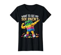 Funny Blocks Bricks Master Builder Want To See My Six Pack Maglietta con Stampa Grafica Economica, Donna, Nero, S