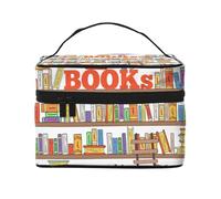 Funny Book Shelf Collection and Ladder Print Custodia portatile da viaggio per trucchi versatile con cerniera per borsa per il trucco di grande capacità in poliestere, nero, taglia unica, Nero, One