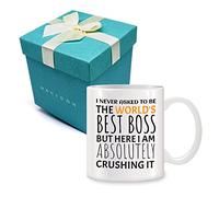 Funny Boss Gift - Tazza da caffè in ceramica da 325 ml, con scritta "I Never Asked to Be The World's Best Boss", idea regalo per Natale, compleanno, per uomini e donne