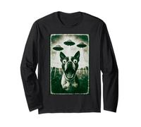 Funny Boston Terrier Dog UFO Alien Extraterrestrial Selfie Maglia a Manica