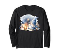 Funny Camper Dad Gnome At Campfire With Tent Love Camping Maglia a Manica