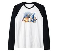 Funny Camper Dad Gnome At Campfire With Tent Love Camping Maglia con Maniche Raglan