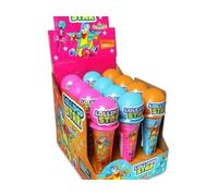 Funny Candy Lollipop Star Microfono Espositore con 12 Caramelle a Forma di Microfono, Gusti Cola, Fragola e Lampone con Polvere Acidula, Giocattolo Bambini