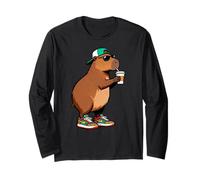 Funny Capybara, Capybara Drinking Coffee Maglia a Manica