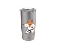 Funny Capybara doing Karate Samurai Ninja Capybara Bicchiere termico in acciaio inox doppia parete