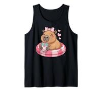 Funny Capybara on Pool Float Drinking Boba Bubble Tea Canotta
