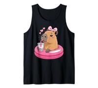 Funny Capybara on Pool Float Drinking Boba Bubble Tea Canotta