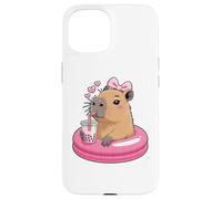 Funny Capybara on Pool Float Drinking Boba Bubble Tea Custodia per iPhone 15