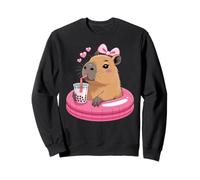 Funny Capybara on Pool Float Drinking Boba Bubble Tea Felpa