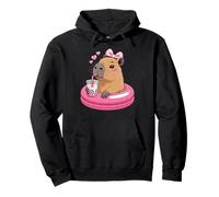 Funny Capybara on Pool Float Drinking Boba Bubble Tea Felpa con Cappuccio
