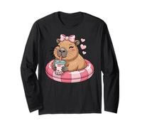 Funny Capybara on Pool Float Drinking Boba Bubble Tea Maglia a Manica