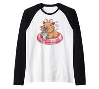 Funny Capybara on Pool Float Drinking Boba Bubble Tea Maglia con Maniche Raglan
