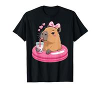 Funny Capybara on Pool Float Drinking Boba Bubble Tea Maglietta