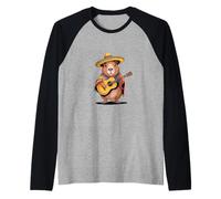 Funny Capybara Sombrero Chitarra Mexican Fiesta Maglia con Maniche Raglan