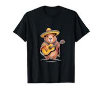 Funny Capybara Sombrero Chitarra Mexican Fiesta Maglietta