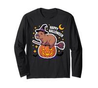 Funny Capybara Witch Flying on Broomstick Maglia a Manica