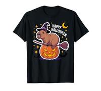 Funny Capybara Witch Flying on Broomstick Maglietta