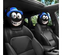Funny Cartoon Car Headrest Covers, 2PCS Set of Funny Big-Eyed Grinning Cartoon Print Car Seat Headrest Covers, Double-Sided Print Protector for Front Seat Decoration (2Pcs-A)
