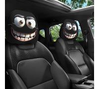 Funny Cartoon Car Headrest Covers, 2PCS Set of Funny Big-Eyed Grinning Cartoon Print Car Seat Headrest Covers, Double-Sided Print Protector for Front Seat Decoration (2Pcs-B)