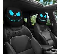 Funny Cartoon Car Headrest Covers - 2PCS Universal Fit, Big-Eyed Grinning Cartoon Satin Car Seat Headrest Covers, Double-Sided Print Protector for Front Seat Decoration (Style-F)