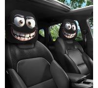 Funny Cartoon Car Headrest Covers - 2PCS Universal Fit, Big-Eyed Grinning Cartoon Satin Car Seat Headrest Covers, Double-Sided Print Protector for Front Seat Decoration (Style-A)
