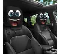 Funny Cartoon Car Headrest Covers - 2PCS Universal Fit, Big-Eyed Grinning Cartoon Satin Car Seat Headrest Covers, Double-Sided Print Protector for Front Seat Decoration (Style-D)