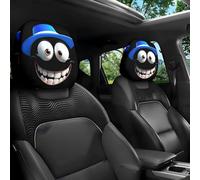 Funny Cartoon Car Headrest Covers - 2PCS Universal Fit, Big-Eyed Grinning Cartoon Satin Car Seat Headrest Covers, Double-Sided Print Protector for Front Seat Decoration (Style-B)