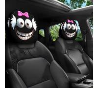 Funny Cartoon Car Headrest Covers - 2PCS Universal Fit, Big-Eyed Grinning Cartoon Satin Car Seat Headrest Covers, Double-Sided Print Protector for Front Seat Decoration (Style-C)