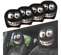 Funny Cartoon Car Headrest Covers, Big Eyes Cheerful Face Auto Seat Protector, Universal Fit for Cars Vans Trucks, Halloween Christmas Decoration, Elastic Washable Car Interior Accessories (#A,2Pair)