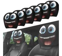 Funny Cartoon Car Headrest Covers, Big Eyes Cheerful Face Auto Seat Protector, Universal Fit for Cars Vans Trucks, Halloween Christmas Decoration, Elastic Washable Car Interior Accessories (#E,3Pair)