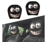 Funny Cartoon Car Headrest Covers, Big Eyes Cheerful Face Auto Seat Protector, Universal Fit for Cars Vans Trucks, Halloween Christmas Decoration, Elastic Washable Car Interior Accessories (#A,1Pair)