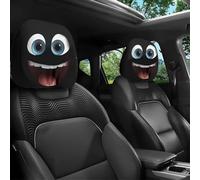 Funny Cartoon Car Headrest Covers, Big Eyes Head Rest Cover for Cars Universal Fit, Spooky Car Headrest Protector, Cheerful Face Cute Auto Front Seat Protector Decor for Halloween Christmas (1,4pcs)