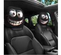 Funny Cartoon Car Headrest Covers, Big Eyes Head Rest Cover for Cars Universal Fit, Spooky Car Headrest Protector, Cheerful Face Cute Auto Front Seat Protector Decor for Halloween Christmas (19,2pcs)