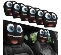 Funny Cartoon Car Headrest Covers with Hilarious Big-Eyed Grinning Design,Halloween Car Headrest Covers or Year-Round Fun, Auto Front Seat Rest Decoration, Fit for Most Vehicles (Style# 2,6 Pcs)