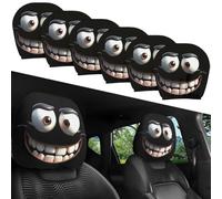 Funny Cartoon Car Headrest Covers with Hilarious Big-Eyed Grinning Design,Halloween Car Headrest Covers or Year-Round Fun, Auto Front Seat Rest Decoration, Fit for Most Vehicles (Style# 1,6 Pcs)