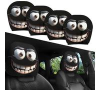 Funny Cartoon Car Headrest Covers with Hilarious Big-Eyed Grinning Design,Halloween Car Headrest Covers or Year-Round Fun, Auto Front Seat Rest Decoration, Fit for Most Vehicles (Style# 1,4 Pcs)