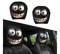 Funny Cartoon Car Headrest Covers with Hilarious Big-Eyed Grinning Design,Halloween Car Headrest Covers or Year-Round Fun, Auto Front Seat Rest Decoration, Fit for Most Vehicles (Style# 1,2 Pcs)