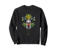 Funny Cartoon Green Frog Riding a Bike Illustration Graphic Felpa