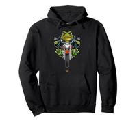 Funny Cartoon Green Frog Riding a Bike Illustration Graphic Felpa con Cappuccio