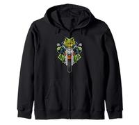 Funny Cartoon Green Frog Riding a Bike Illustration Graphic Felpa con Cappuccio