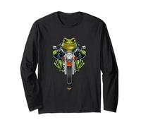 Funny Cartoon Green Frog Riding a Bike Illustration Graphic Maglia a Manica