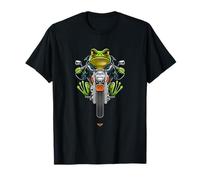 Funny Cartoon Green Frog Riding a Bike Illustration Graphic Maglietta