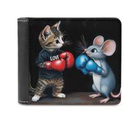 Funny Cat and Fat Portafoglio da uomo a due ante sottile porta carte di credito in pelle