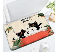 Funny Cat Black Cute Animal Boho Cute Kitten Play In Bathtub Hilarious Vintage Tropical Leaves Green Plant Beige Retro Zerbino Ingresso Morbido Zerbino Asciugapassi Tappeto Da Bagno 40X60Cm