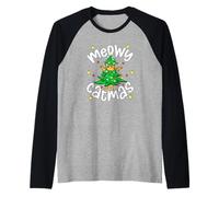 Funny Cat Christmas Tree Design for Women Cute Christmas Cat Maglia con Maniche Raglan