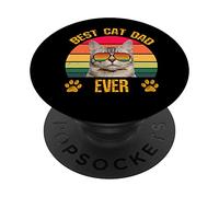 Funny Cat Festa del papà retrò vintage, il miglior papà gatto di sempre PopSockets PopGrip Adesivo