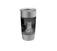 Funny Cat Flipping Off Middle Finger On Security Camera Bicchiere termico in acciaio inox doppia parete
