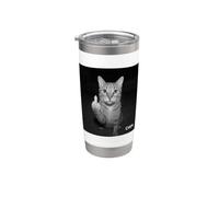 Funny Cat Flipping Off Middle Finger On Security Camera Bicchiere termico in acciaio inox doppia parete